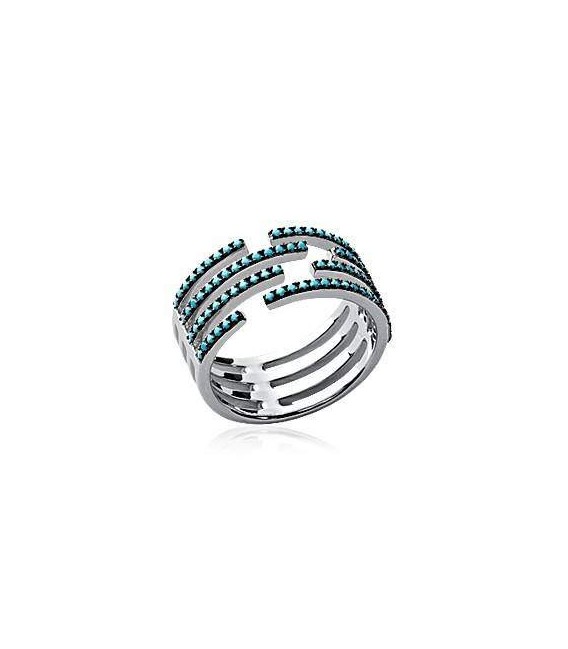 Bague argent quatre anneaux ouverts imitation turquoise 