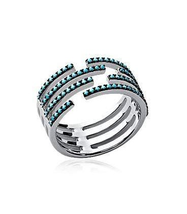 Bague argent quatre anneaux ouverts imitation turquoise 