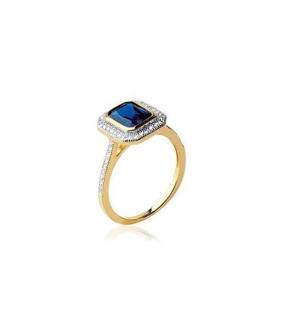 Bague plaqué or carrée bleu saphir 