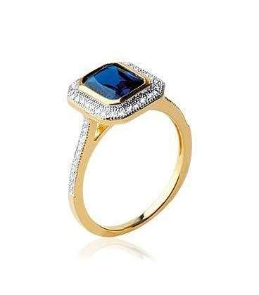Bague plaqué or carrée bleu saphir 