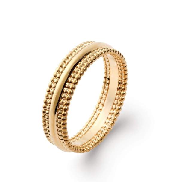 Bague alliance plaqué or perlée trois anneaux fixes 