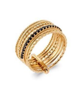 Bague plaqué or semainier anneau zirconium noir