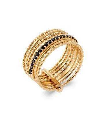 Bague plaqué or semainier anneau zirconium noir 