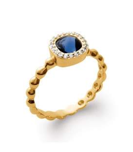 Bague plaqué or monture originale zirconium bleu saphir