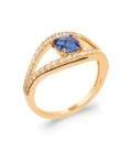 Bague plaqué or anneaux de zirconium en demi jonc rehaussé de bleu