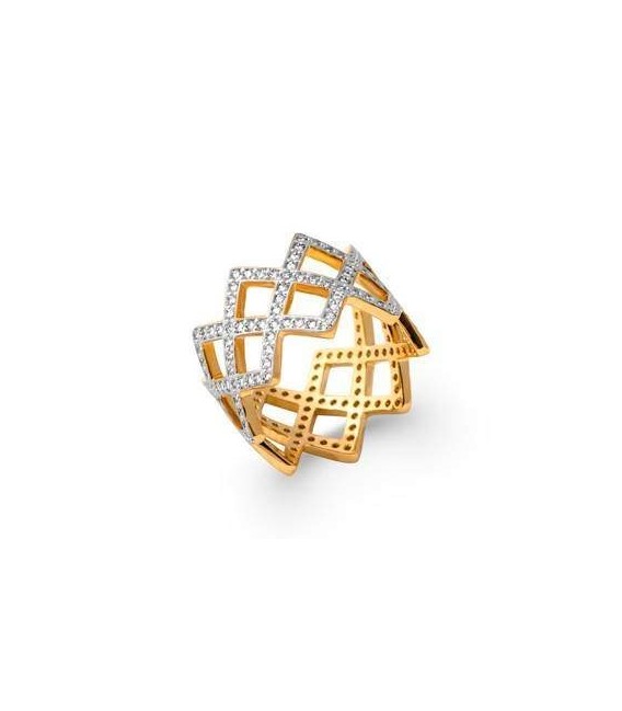 Grosse bague plaqué or beau pavage de zirconium zig zag 