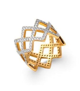 Grosse bague plaqué or beau pavage de zirconium zig zag