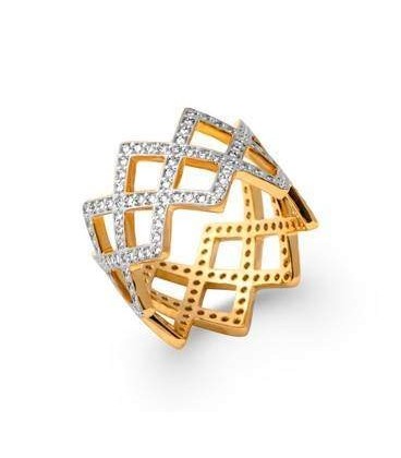 Grosse bague plaqué or beau pavage de zirconium zig zag 