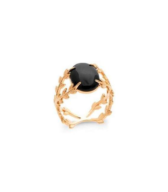 Bague plaqué or très belle monture agate noire 