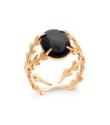 Bague plaqué or très belle monture agate noire 