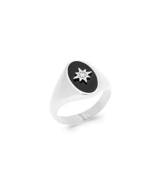 Grosse chevalière homme argent massif agate noire 