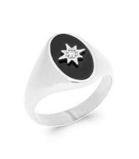 Grosse chevalière homme argent massif agate noire