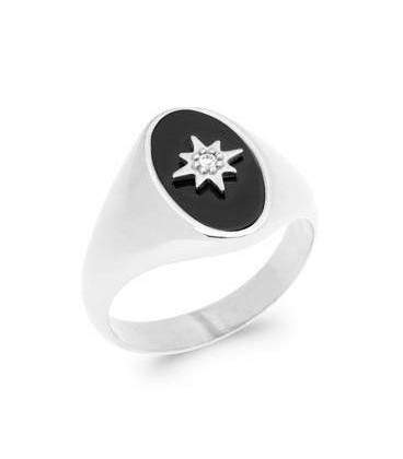 Grosse chevalière homme argent massif agate noire 