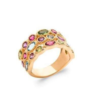 Bague plaqué or pierres multicolores style anneau 