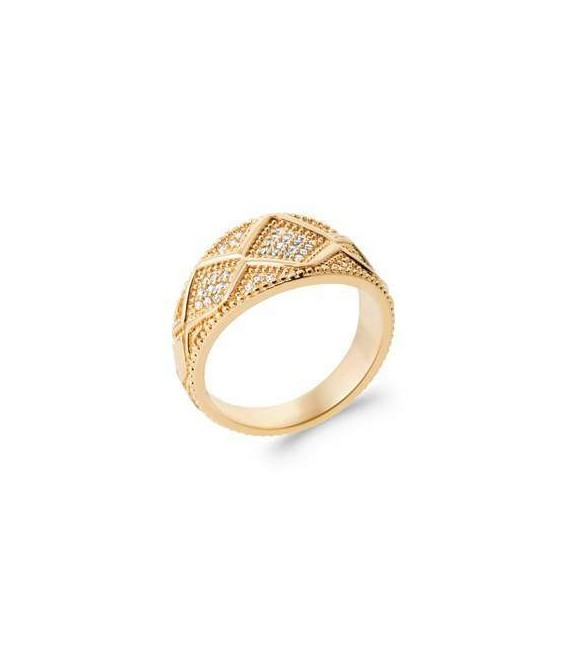 Bague plaqué or pavage géométrique de zirconium blanc 