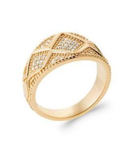 Bague plaqué or pavage géométrique de zirconium blanc 