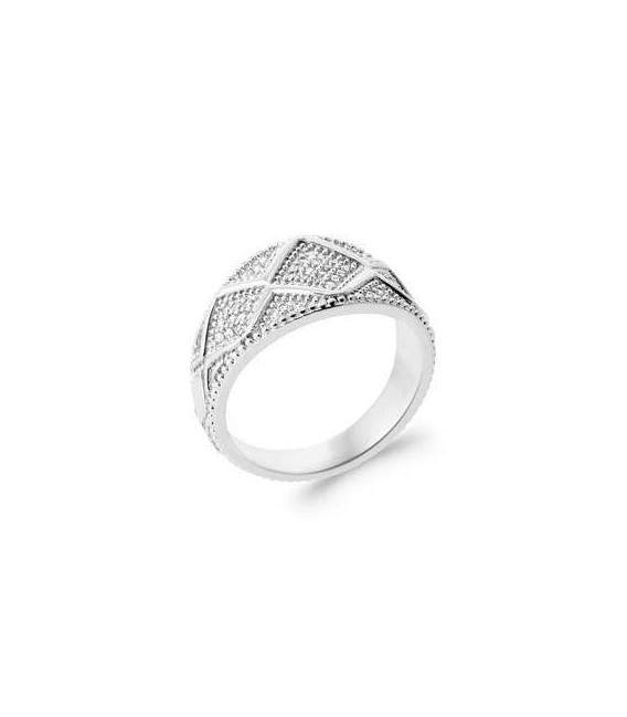 Bague argent massif demi jonc géométrique de zirconium 