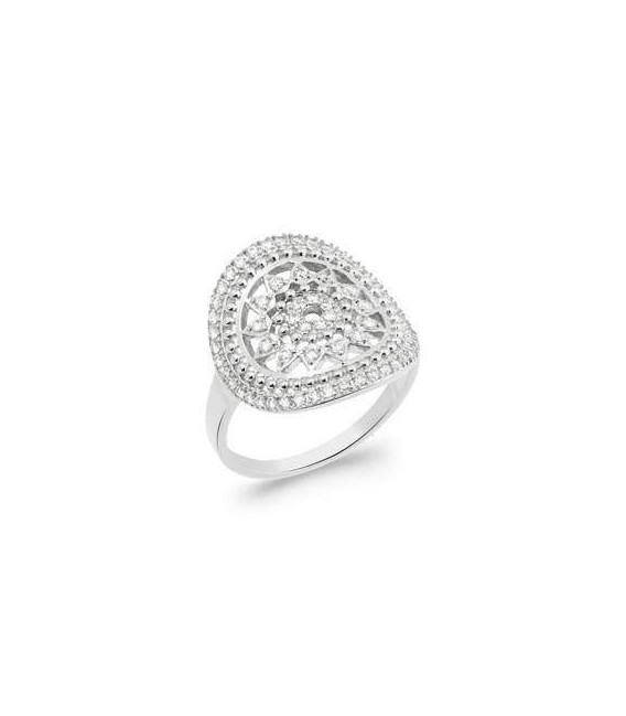 Bague argent massif belle rosace ajourée zirconium 