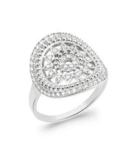 Bague argent massif belle rosace ajourée zirconium 