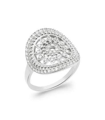 Bague argent massif belle rosace ajourée zirconium 