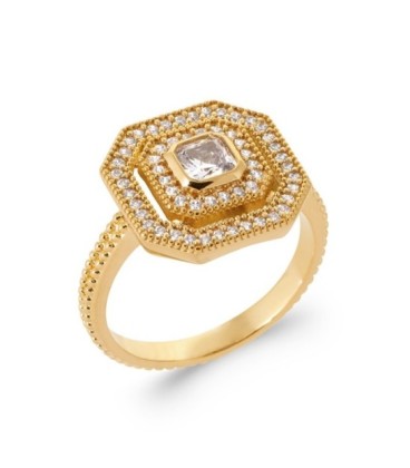 Bague plaqué or zirconium central les contours micro sertis 