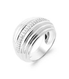 Grosse bague argent massif centre pavage en demi jonc zirconium 