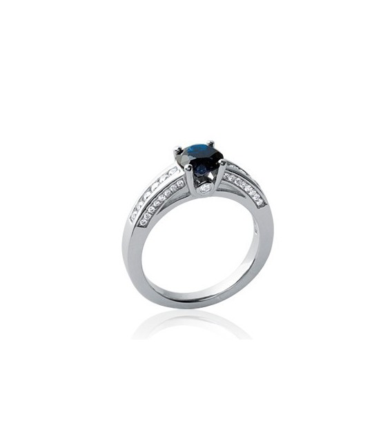 Bague argent zirconium rehaussée d'un saphir 