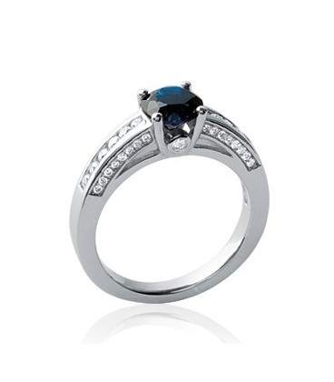 Bague argent zirconium rehaussée d'un saphir 