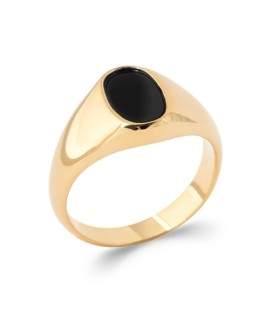 Bague chevalière plaqué or et agate noire