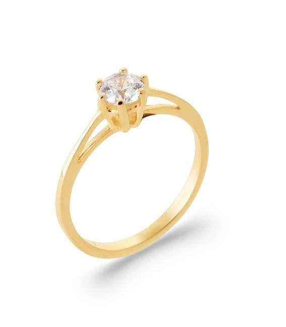 Bague plaqué or chaton solitaire zirconium taillé griffé 