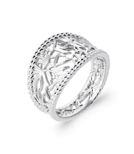 Bague argent massif incurvée ajourée étoilée 