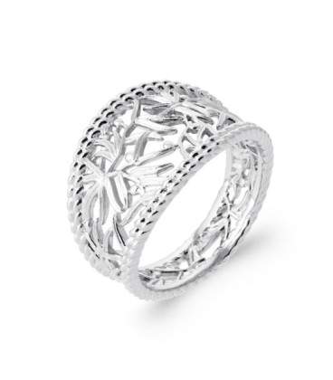Bague argent massif incurvée ajourée étoilée 