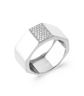 Bague argent massif large anneau hexagonale zirconium 