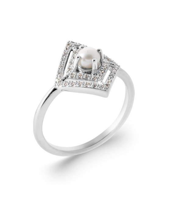 Bague argent massif perle de culture rehaussée sur zirconium 