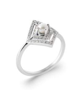 Bague argent massif perle de culture rehaussée sur zirconium