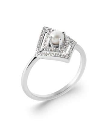 Bague argent massif perle de culture rehaussée sur zirconium 