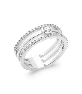 Bague argent trois anneaux zirconium au centre serti solitaire 