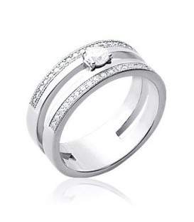 Bague alliance solitaire originale argent massif de zirconium en demi jonc