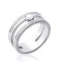 Bague alliance solitaire originale argent massif de zirconium en demi jonc
