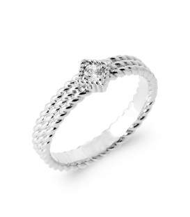 Bague alliance originale argent massif et zirconium serti