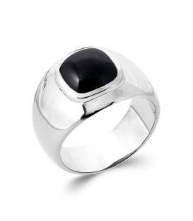 Grosse bague argent massif rehaussée d'un veritable onyx 