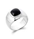 Grosse bague argent massif rehaussée d'un veritable onyx