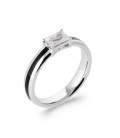 Bague bicolore argent laque noire au centre zirconium griffé