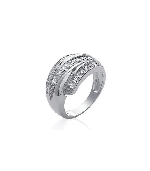 Grosse bague argent trois rangs de zirconium 