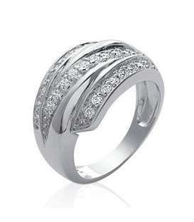 Grosse bague argent trois rangs de zirconium