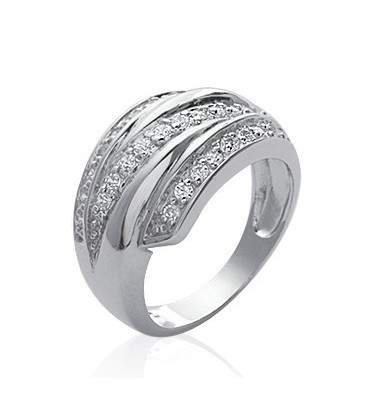 Grosse bague argent trois rangs de zirconium 