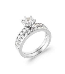 Double bagues argent zirconium et solitaire