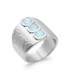 Grosse bague d'argent massif martelée trois agate bleue 