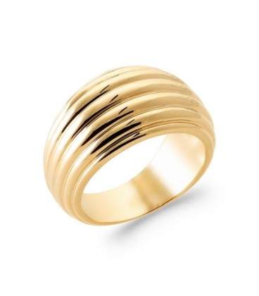 Bague large anneau plaqué or bombé plissée 