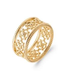 Bague plaqué or large anneau dentelle de perles